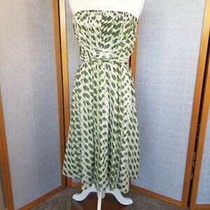 Strapless Dress by Suzi Chin Size 14 Cotton Silk Blend Green Ivory Geo Print